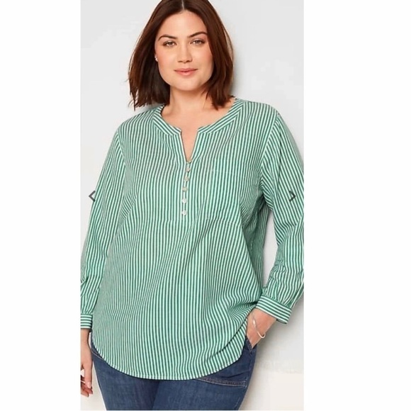 J. Jill Ultrasoft Pullover Blouse Top Green and White Stripe NWT - Picture 1 of 10